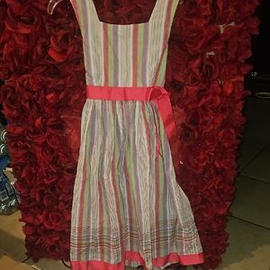 Bonnie Jean Multicolor Striped Dress with Hot Pink Ribbon Size 14 Like New